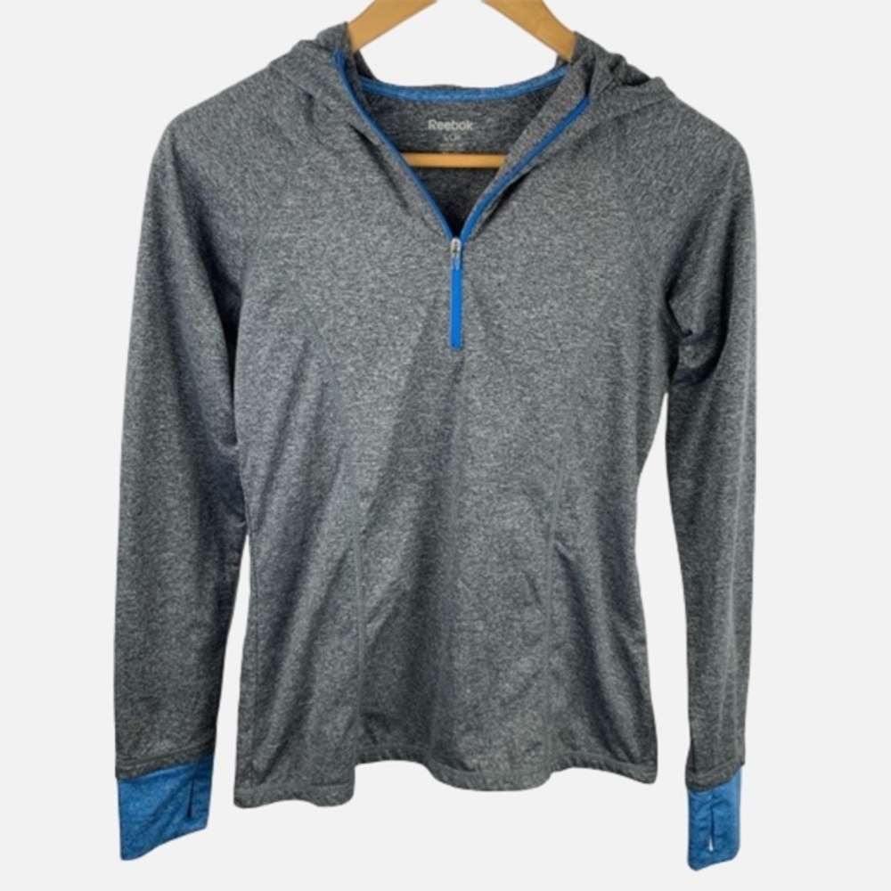 Reebok Running Hoodie Heather Gray Blue 1/4 Zip